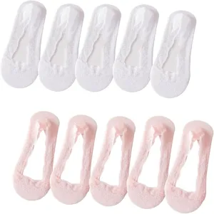 10 Pairs Lace No Show Liner Socks for Women, Ultra Thin Breathable Non Slip Low Cut Womens Socks with Lace Trim