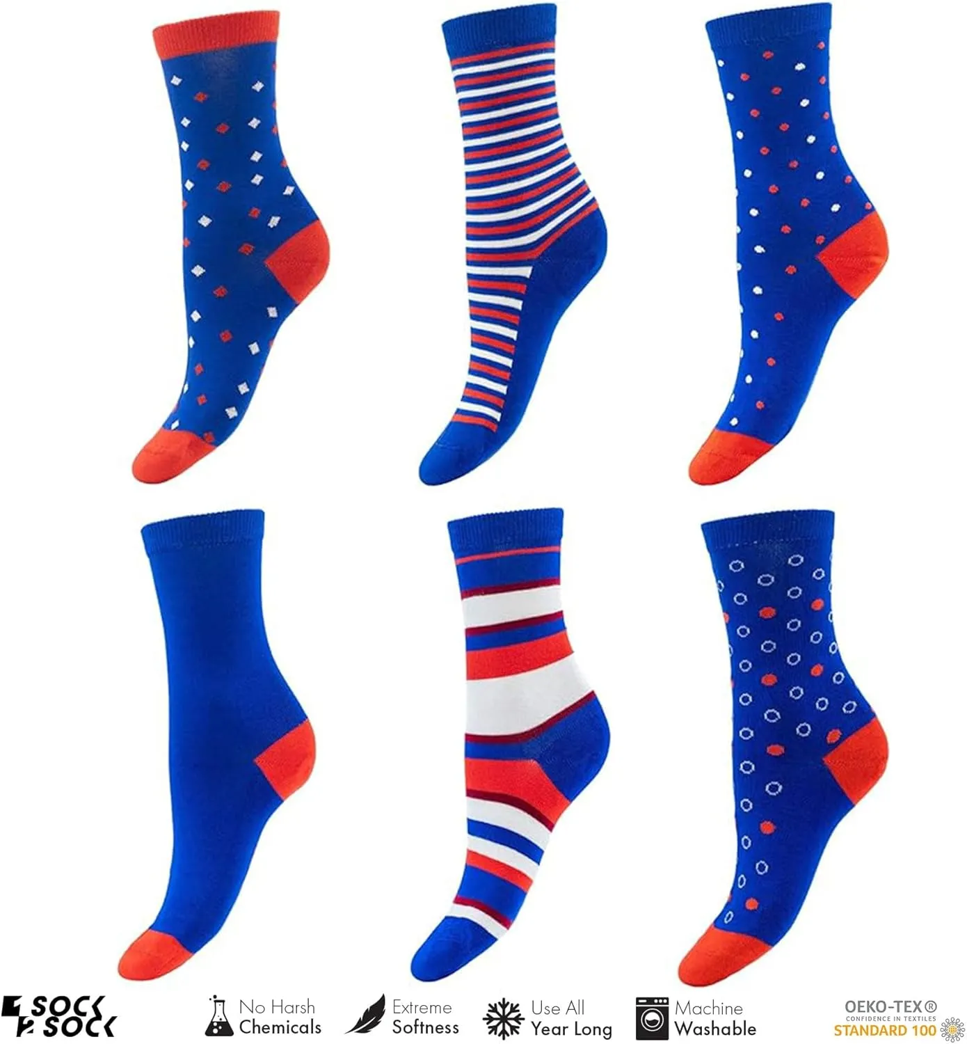 1SOCK2SOCK - Women's 6 Pack Bamboo Crew Socks - Soft, Fashionable, Casual, Colorful Socks - US Womens 6-10