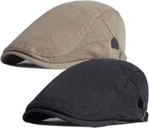 2 Pack Cotton Ivy Flat Cap Newsboy Gatsby Cabbie Driving Hat for Men