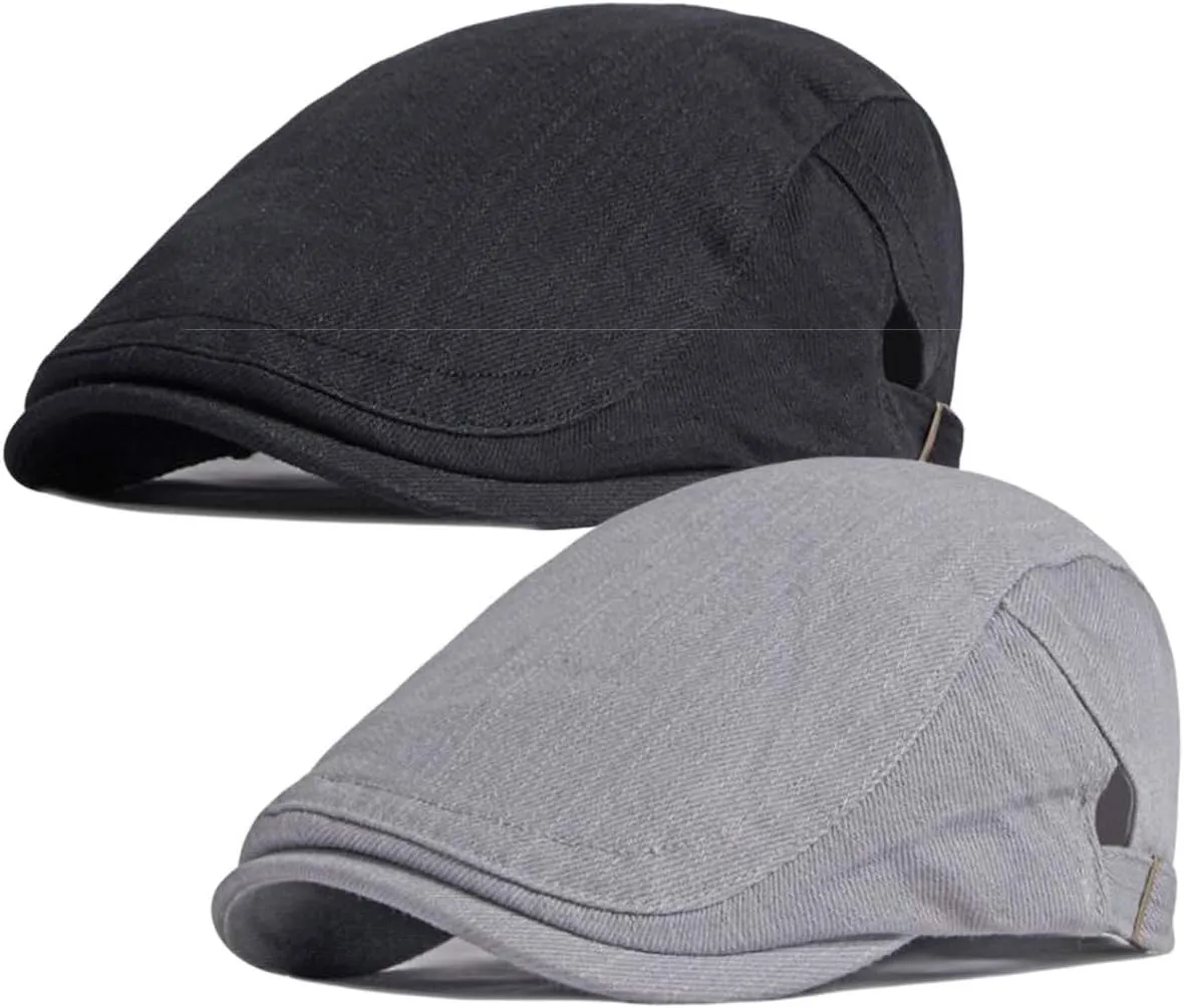 2 Pack Cotton Ivy Flat Cap Newsboy Gatsby Cabbie Driving Hat for Men