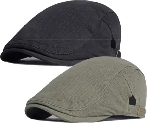 2 Pack Cotton Ivy Flat Cap Newsboy Gatsby Cabbie Driving Hat for Men