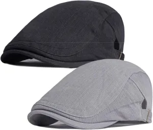 2 Pack Cotton Ivy Flat Cap Newsboy Gatsby Cabbie Driving Hat for Men