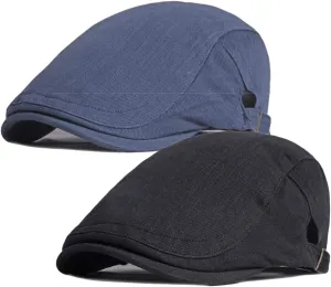 2 Pack Cotton Ivy Flat Cap Newsboy Gatsby Cabbie Driving Hat for Men