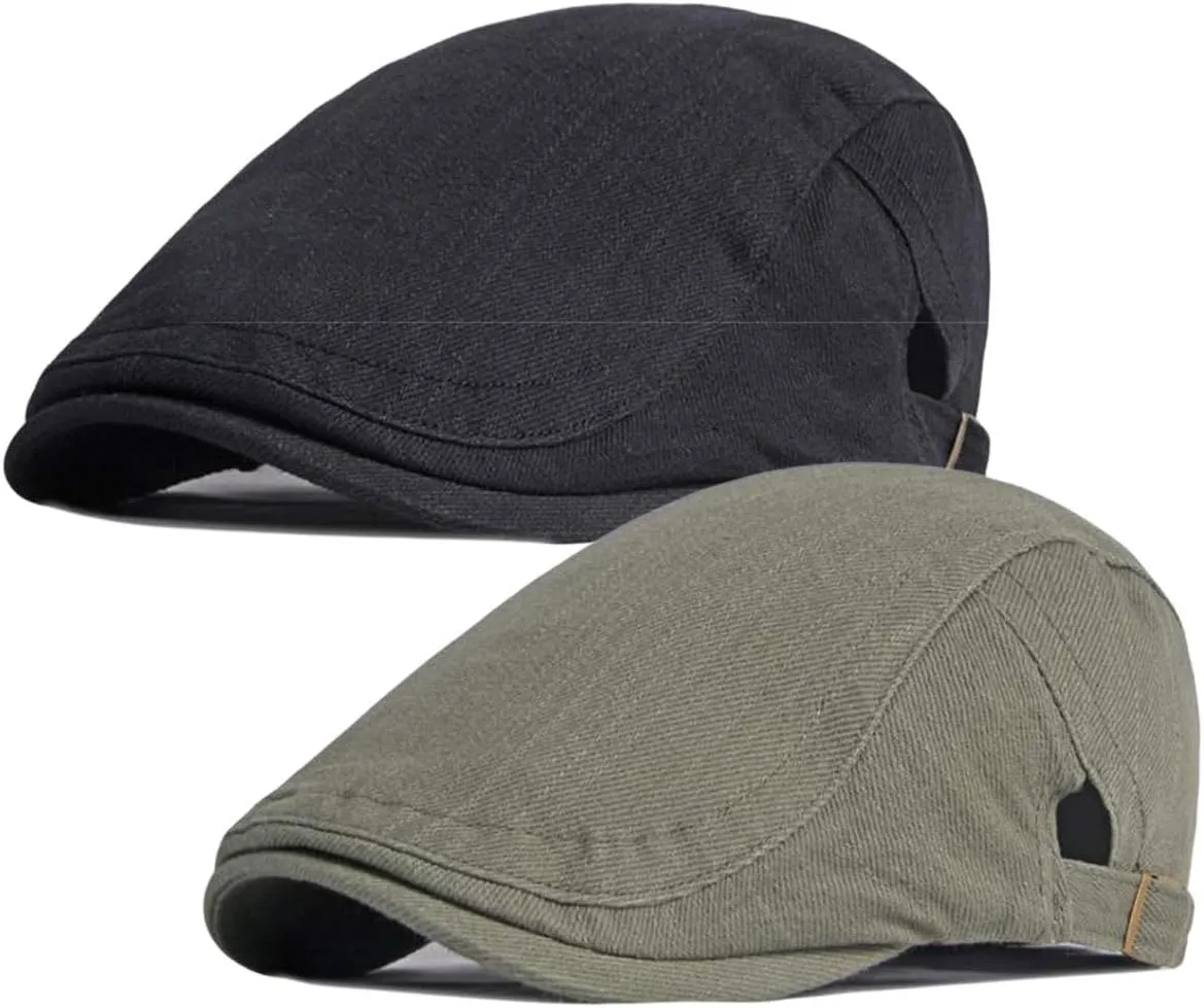 2 Pack Cotton Ivy Flat Cap Newsboy Gatsby Cabbie Driving Hat for Men