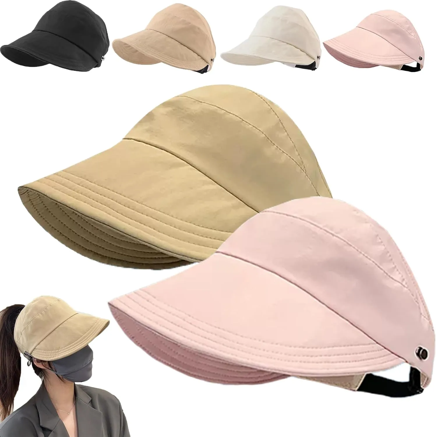 2024 New Women's Large Brim UV Protection Empty Top Sun Hat,Outdoor UV Protection Widened Brim Hollow Top Sun Hat for Women