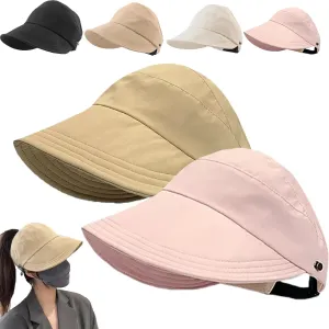 2024 New Women's Large Brim UV Protection Empty Top Sun Hat,Outdoor UV Protection Widened Brim Hollow Top Sun Hat for Women