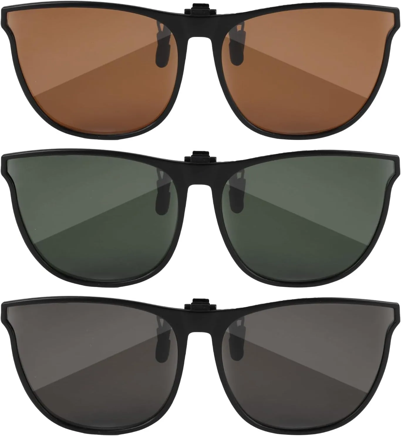 3 Pairs Oversized Polarized Clip-On Sunglasses, Anti-Glare Flip-Up Lenses for Men & Women, Lightweight, Durable, UV Protection for Driving, Cycling, Outdoor Activities