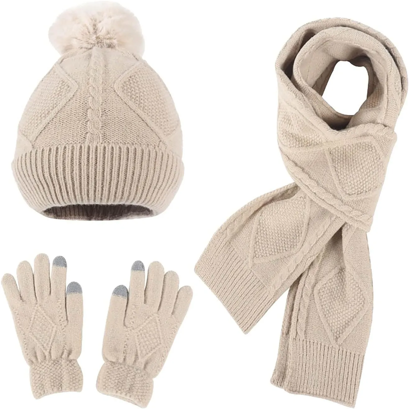 3pcs Men Women Winter Warm Knitted Caps Windproof Cycling Skiing Knit Hat Scarf Gloves Sets