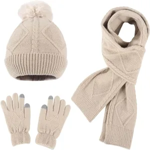 3pcs Men Women Winter Warm Knitted Caps Windproof Cycling Skiing Knit Hat Scarf Gloves Sets
