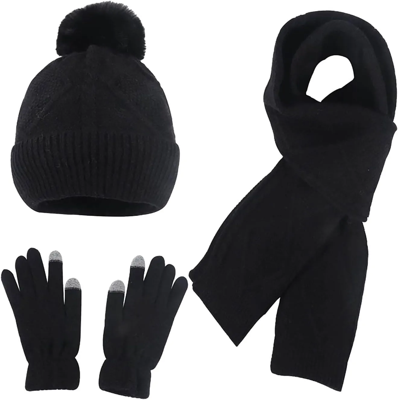 3pcs Men Women Winter Warm Knitted Caps Windproof Cycling Skiing Knit Hat Scarf Gloves Sets