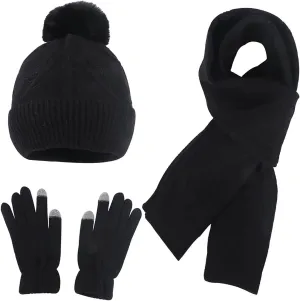 3pcs Men Women Winter Warm Knitted Caps Windproof Cycling Skiing Knit Hat Scarf Gloves Sets