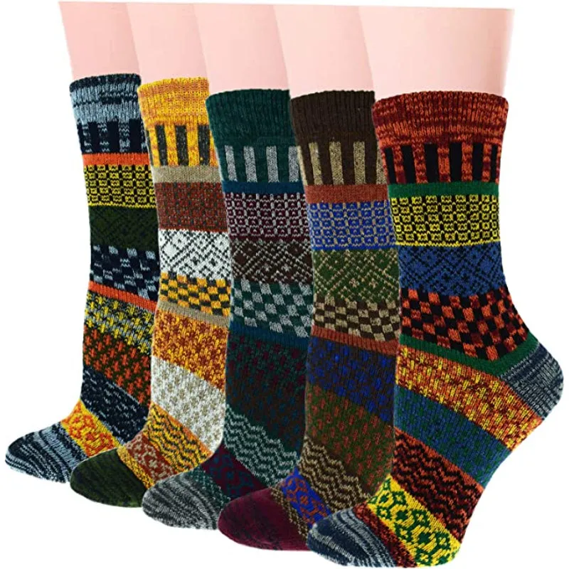 5 Pack Vintage Soft Thick Socks For Women
