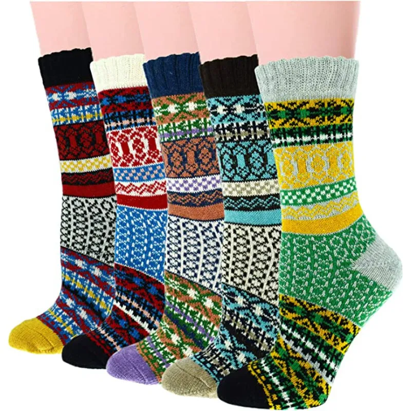 5 Pack Vintage Soft Thick Socks For Women