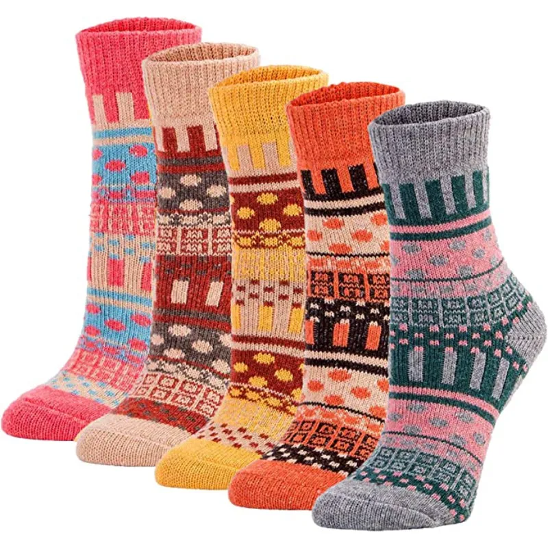 5 Pack Vintage Soft Thick Socks For Women