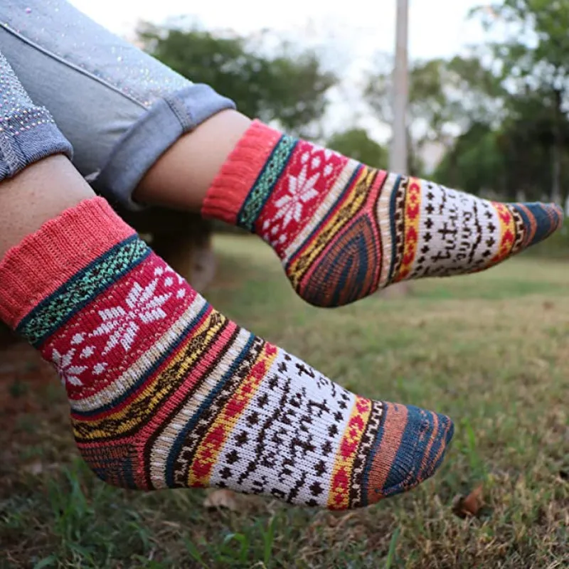 5 Pack Vintage Soft Thick Socks For Women