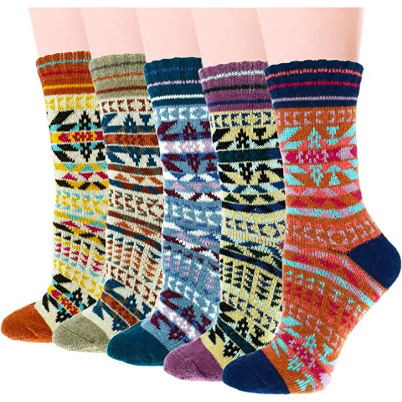 5 Pack Vintage Soft Thick Socks For Women