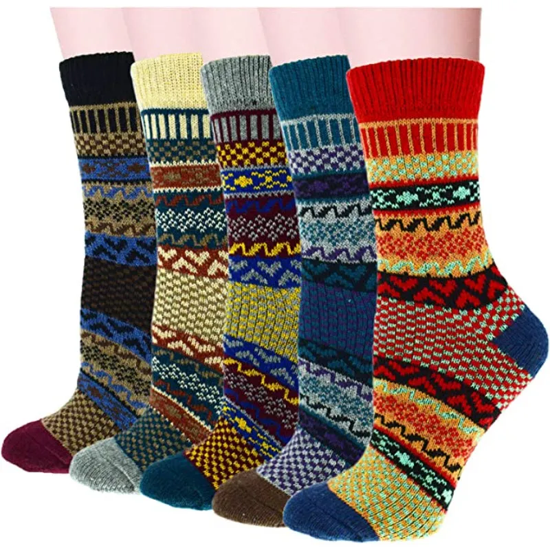5 Pack Vintage Soft Thick Socks For Women