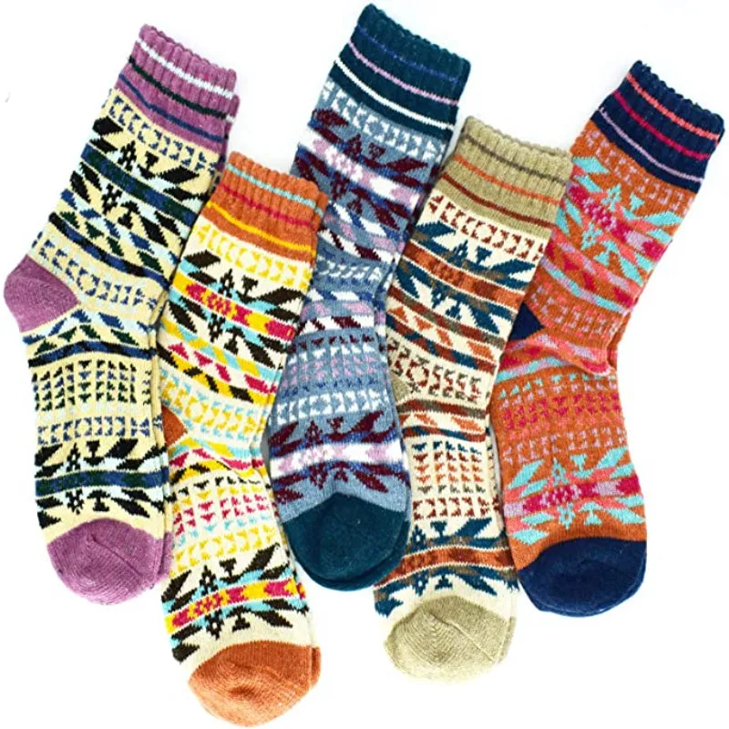 5 Pack Vintage Soft Thick Socks For Women