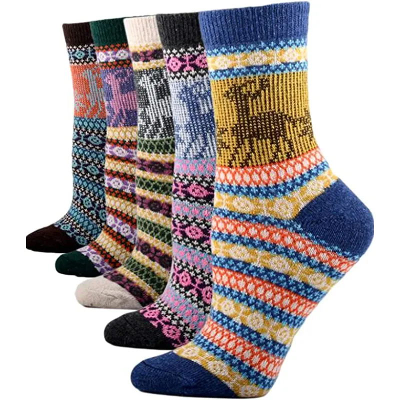 5 Pack Vintage Soft Thick Socks For Women
