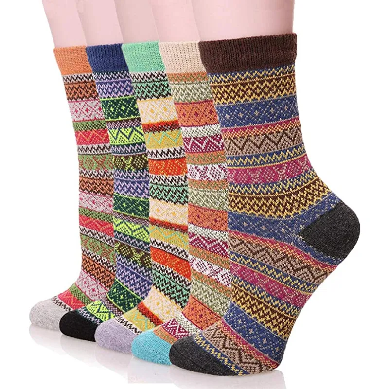 5 Pack Vintage Soft Thick Socks For Women
