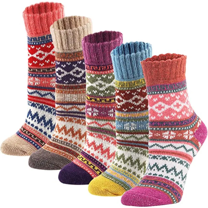 5 Pack Vintage Soft Thick Socks For Women