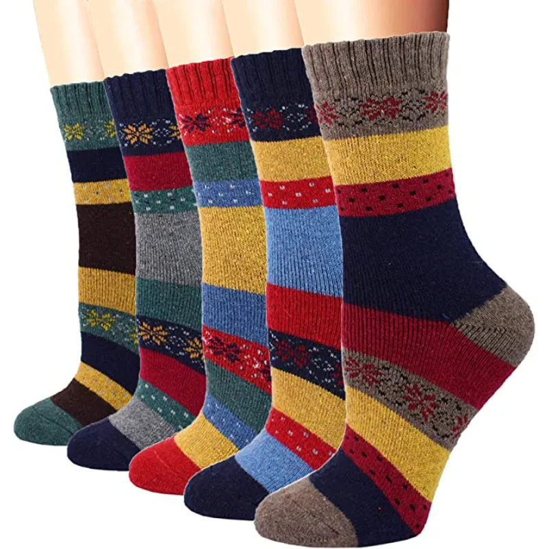 5 Pack Vintage Soft Thick Socks For Women