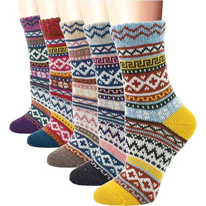 5 Pack Vintage Soft Thick Socks For Women
