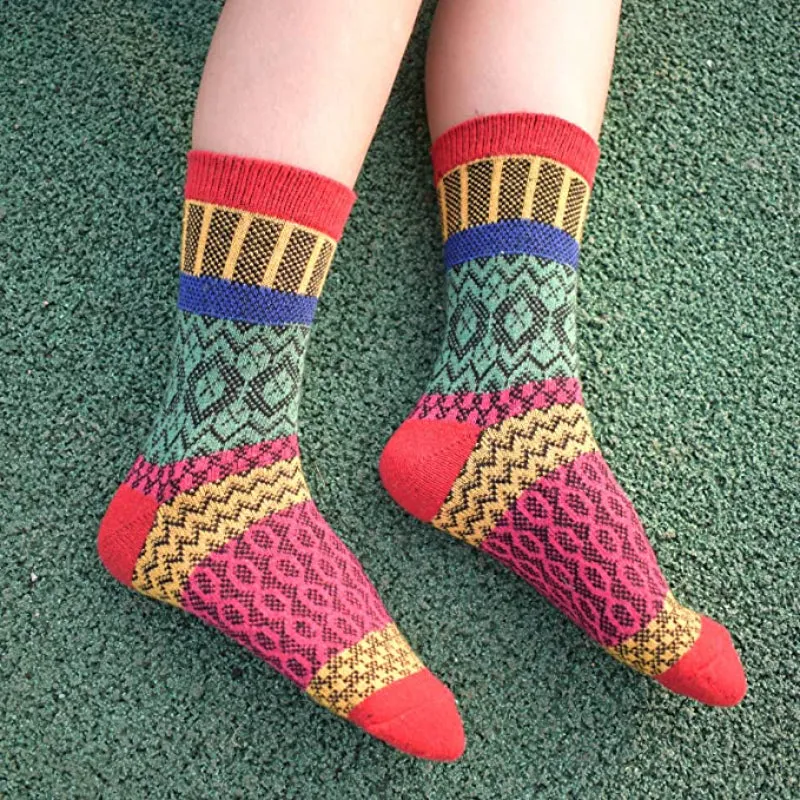 5 Pack Vintage Soft Thick Socks For Women