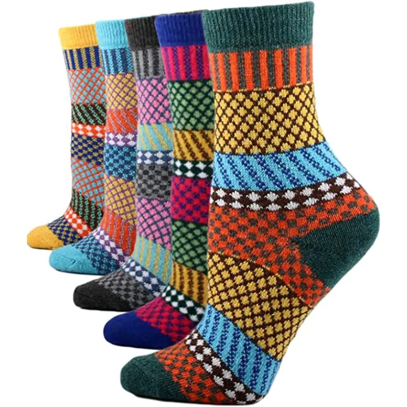 5 Pack Vintage Soft Thick Socks For Women