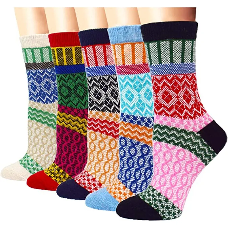 5 Pack Vintage Soft Thick Socks For Women