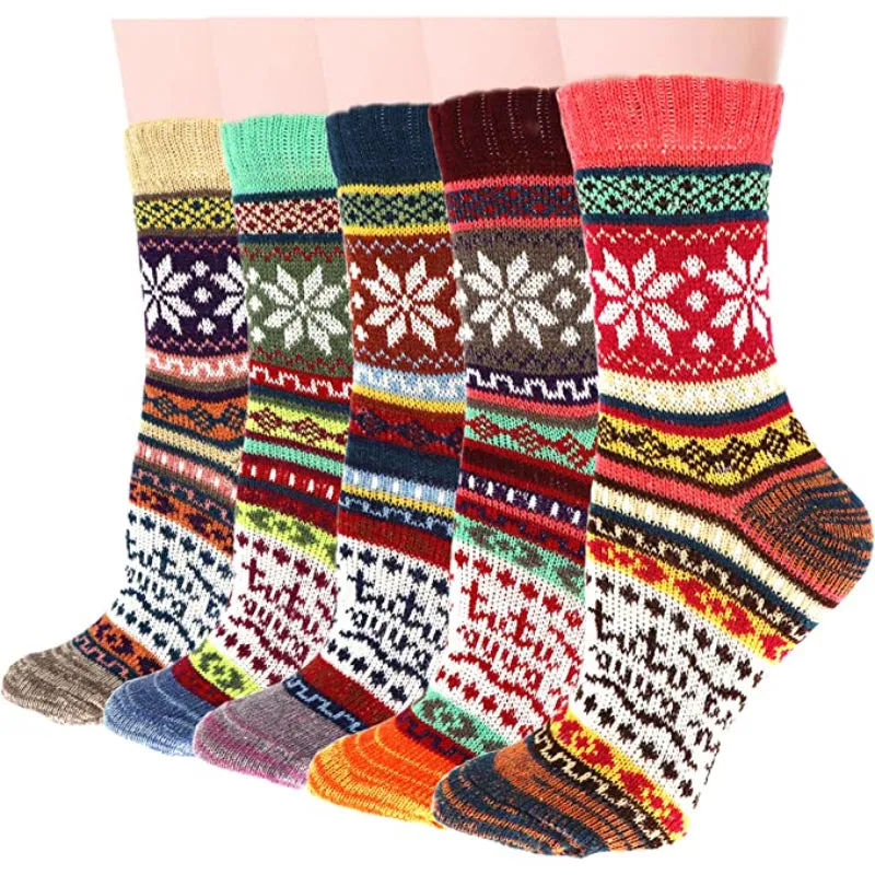 5 Pack Vintage Soft Thick Socks For Women
