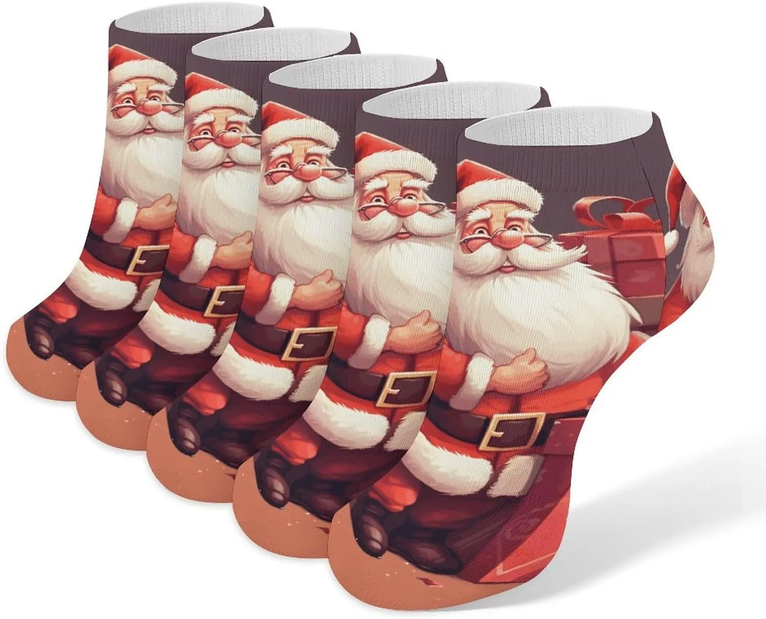5 Pairs Ankle Socks Soft Breathable No Show Socks Comfortable Cotton Low Cut Casual Socks for Women Men Cartoon Santa Claus And Gifts