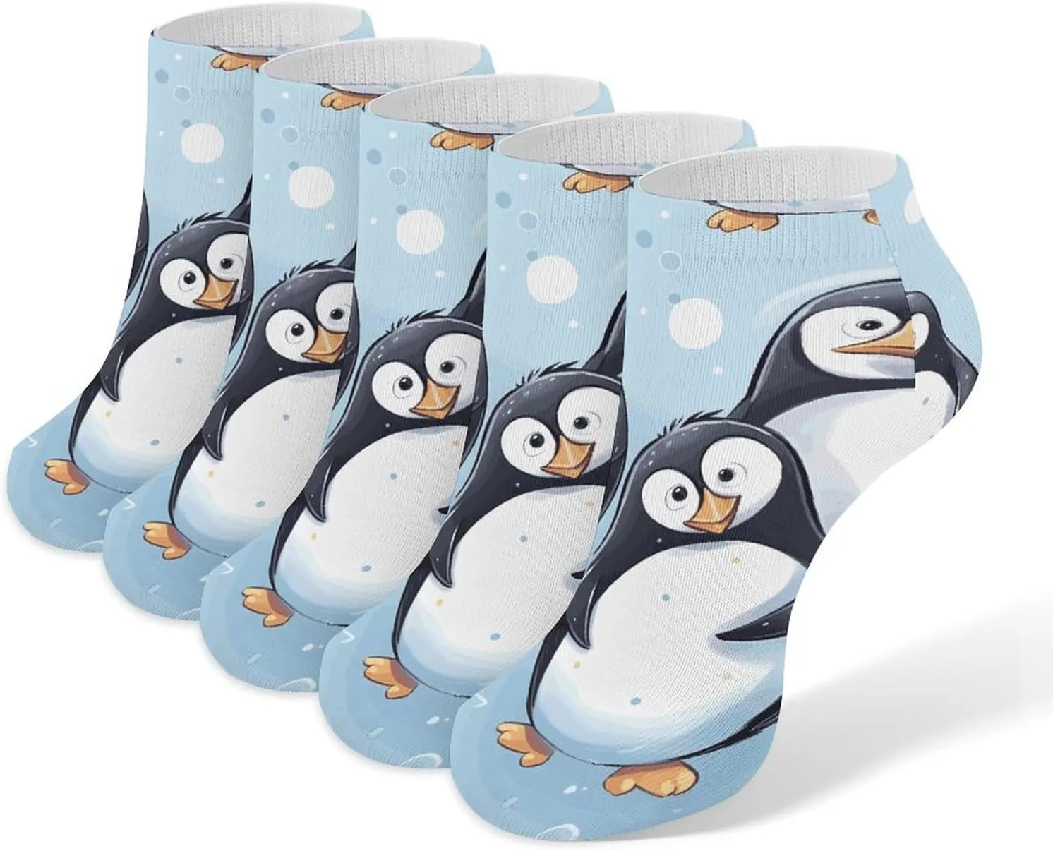 5 Pairs Ankle Socks Soft Breathable No Show Socks Comfortable Cotton Low Cut Casual Socks for Women Men Lovely Penguins