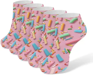 5 Pairs Colorful Candy Pattern Low Cut Ankle Socks for Women Men Cushioned Breathable Athletic Sock No Show Socks