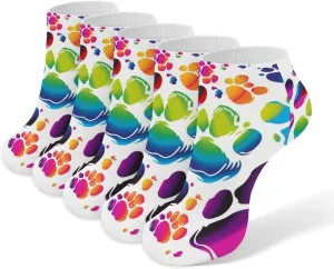 5 Pairs Colorful Dog Paw Print Low Cut Ankle Socks for Women Men Cushioned Breathable Athletic Sock No Show Socks
