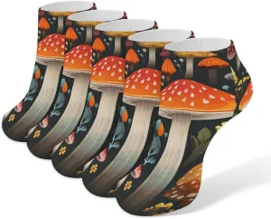 5 Pairs Colorful Mushroom Low Cut Ankle Socks for Women Men Cushioned Breathable Athletic Sock No Show Socks
