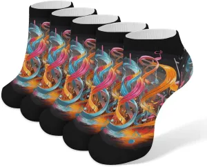 5 Pairs Colorful Musical Note Low Cut Ankle Socks for Women Men Cushioned Breathable Athletic Sock No Show Socks