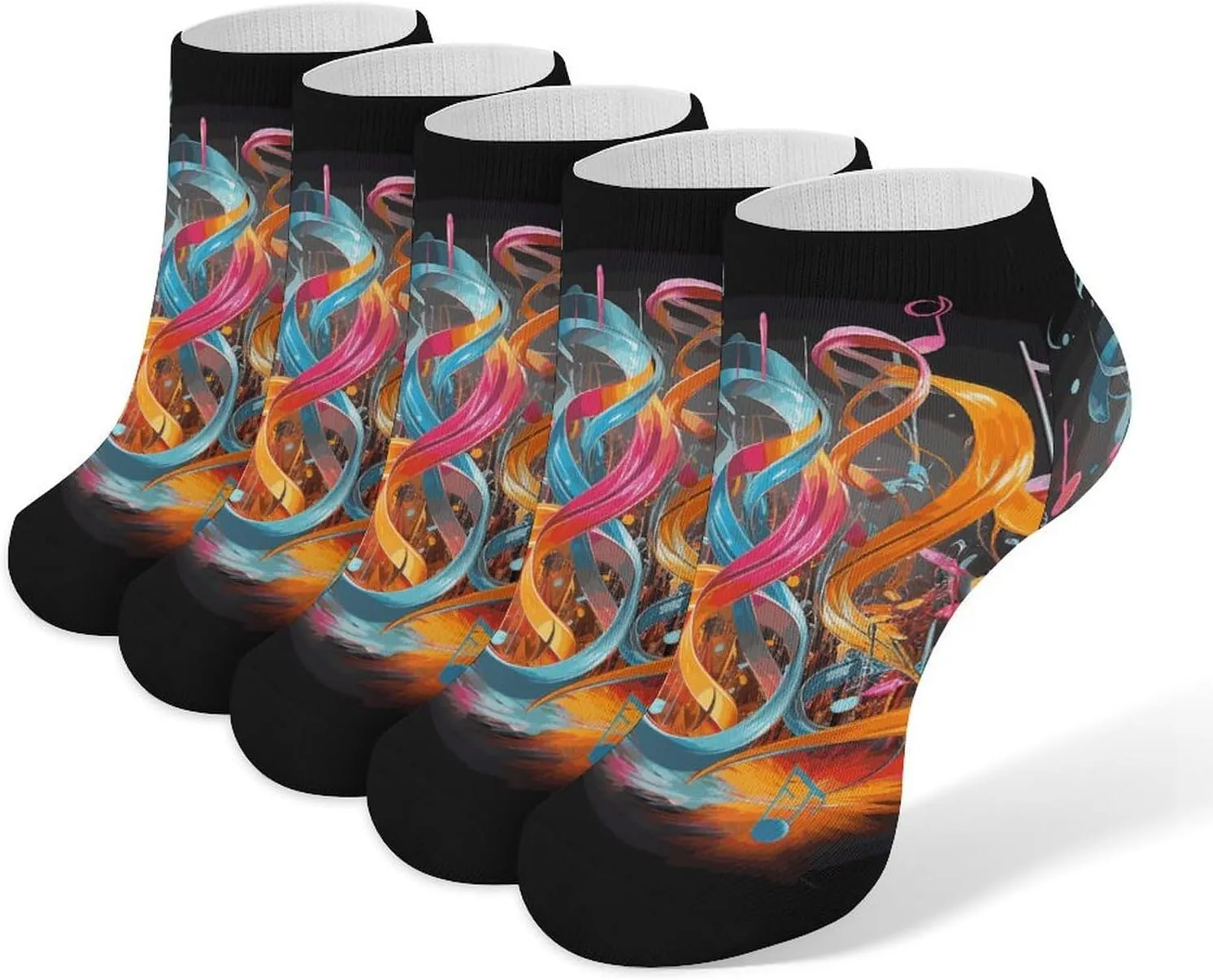5 Pairs Colorful Musical Note Low Cut Ankle Socks for Women Men Cushioned Breathable Athletic Sock No Show Socks