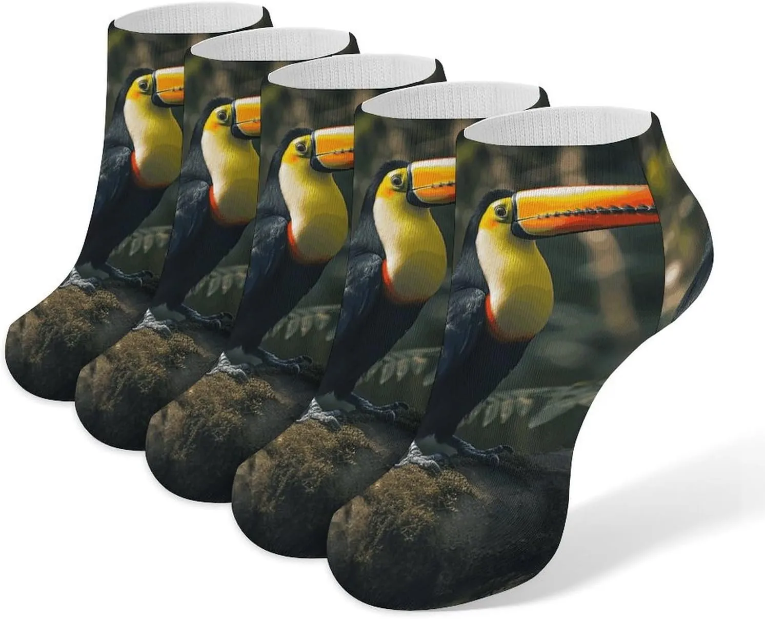5 Pairs Colorful Toucan Low Cut Ankle Socks for Women Men Cushioned Breathable Athletic Sock No Show Socks