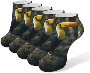 5 Pairs Colorful Toucan Low Cut Ankle Socks for Women Men Cushioned Breathable Athletic Sock No Show Socks