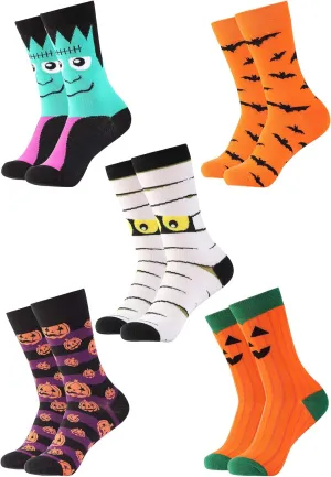 5 Pairs Halloween Socks - Happy Halloween Socks with Pumpkin Pattern (Style 1)