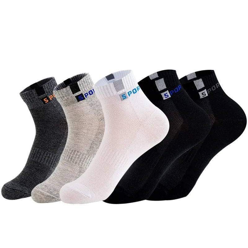 5 Pairs Men's Sport Socks Set, Cotton Breathable Absorbent Socks Pack