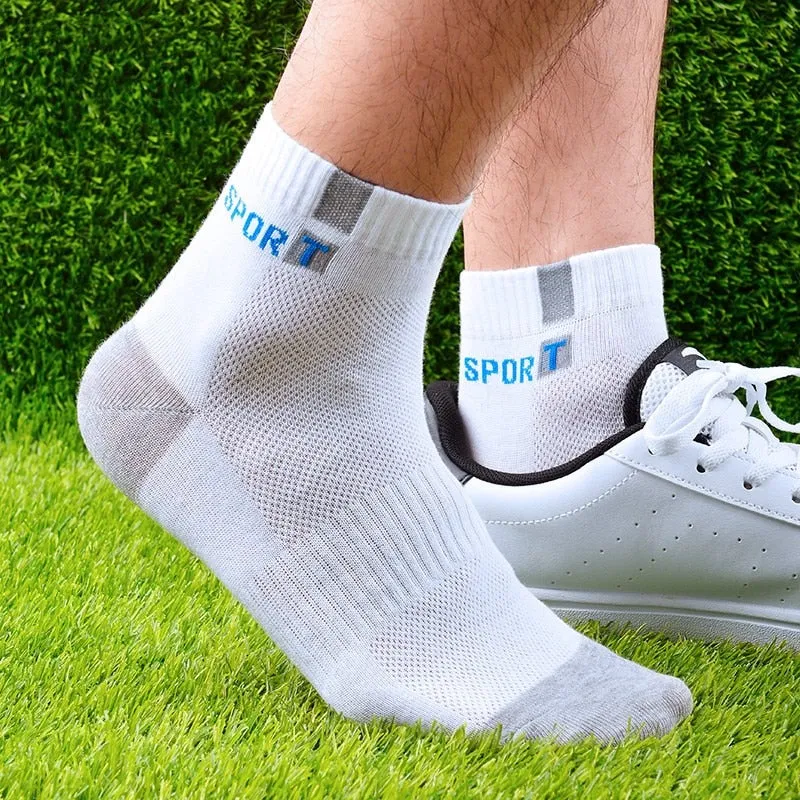 5 Pairs Men's Sport Socks Set, Cotton Breathable Absorbent Socks Pack