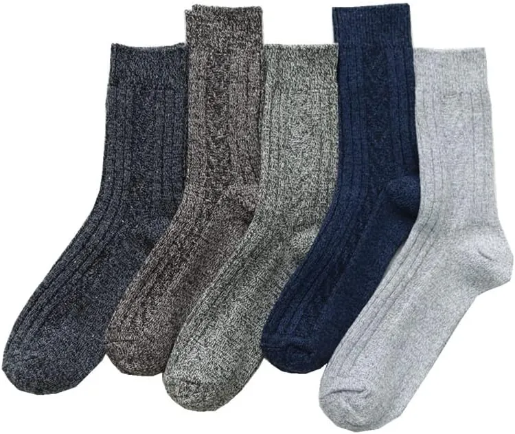 5 Pairs Wool Socks Mens, Thick Warm Winter Socks, Hiking Socks Soft Casual Socks for Men (Color : As Shown(5 Pairs), Size : One Size)