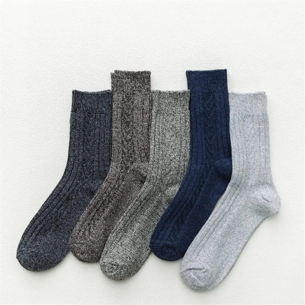 5 Pairs Wool Socks Mens, Thick Warm Winter Socks, Hiking Socks Soft Casual Socks for Men (Color : As Shown(5 Pairs), Size : One Size)