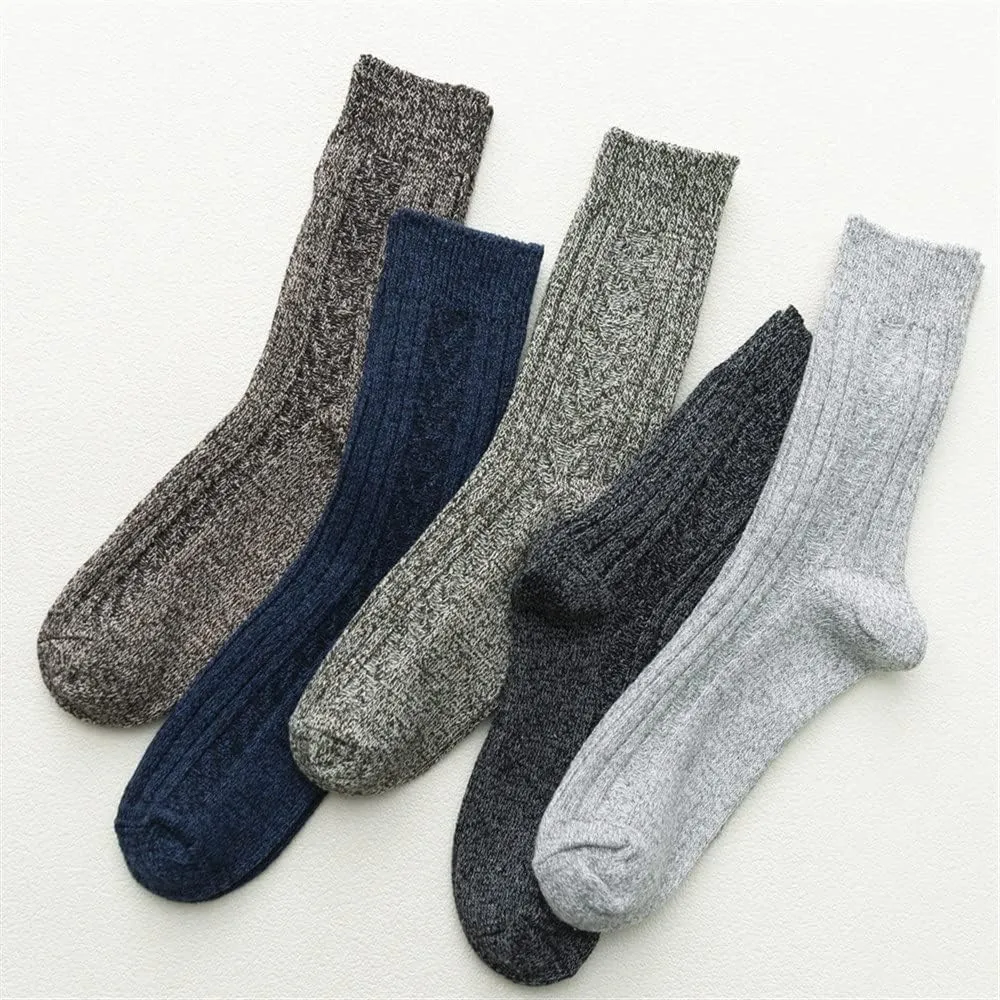 5 Pairs Wool Socks Mens, Thick Warm Winter Socks, Hiking Socks Soft Casual Socks for Men (Color : As Shown(5 Pairs), Size : One Size)