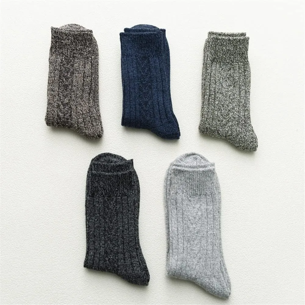 5 Pairs Wool Socks Mens, Thick Warm Winter Socks, Hiking Socks Soft Casual Socks for Men (Color : As Shown(5 Pairs), Size : One Size)