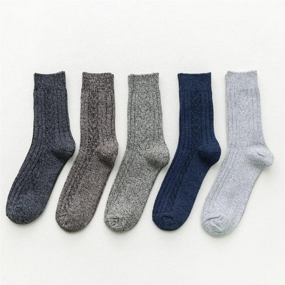 5 Pairs Wool Socks Mens, Thick Warm Winter Socks, Hiking Socks Soft Casual Socks for Men (Color : As Shown(5 Pairs), Size : One Size)