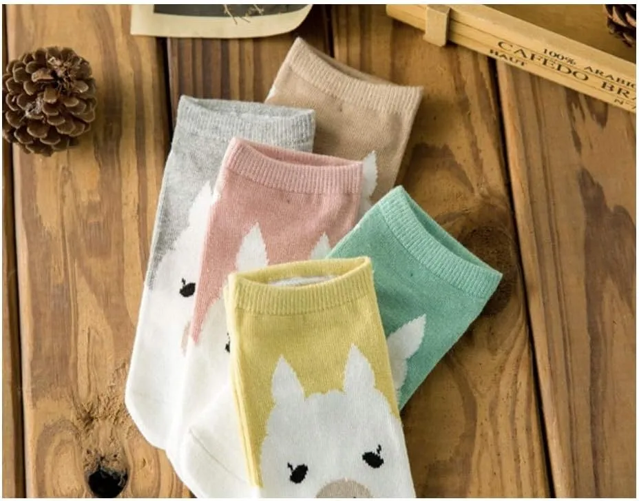 5Pcs Women Girls Cute Cartoon Alpaca Ankle Socks Llama Cotton Socks Gift for Girls