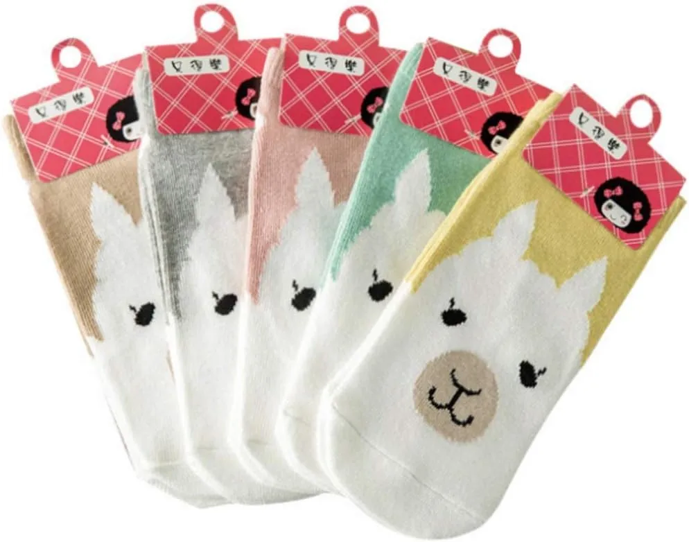5Pcs Women Girls Cute Cartoon Alpaca Ankle Socks Llama Cotton Socks Gift for Girls
